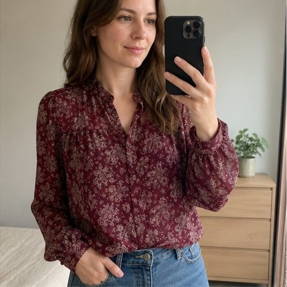 Taupe Button Blouse - Picture 2 of 6